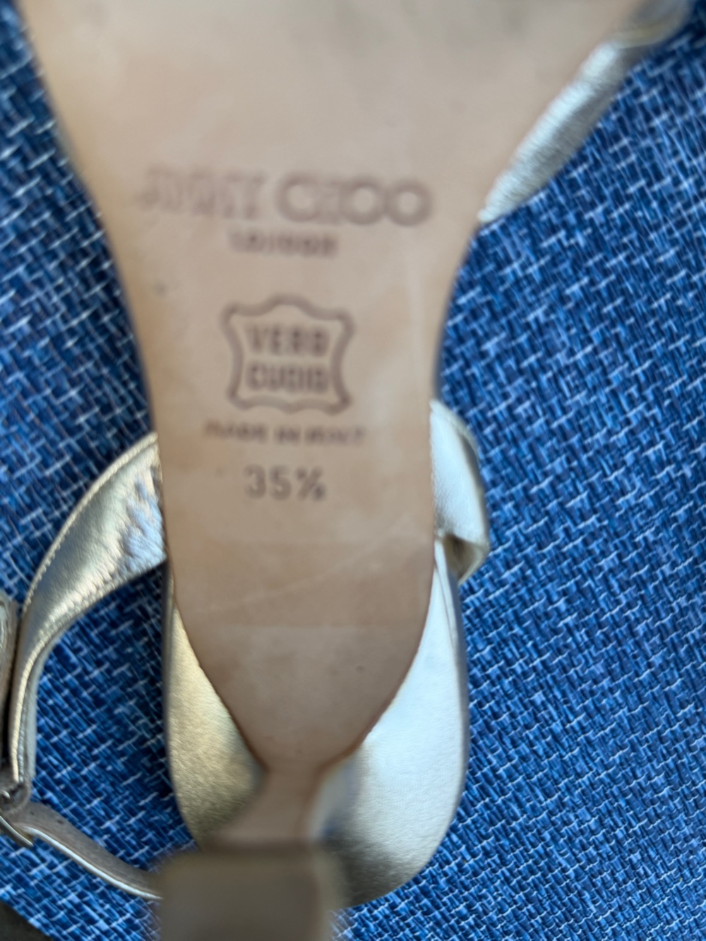 Jimmy Choo Metallic Gold Pleated Open-Toe Slingback Heels - Picture 4 of 4